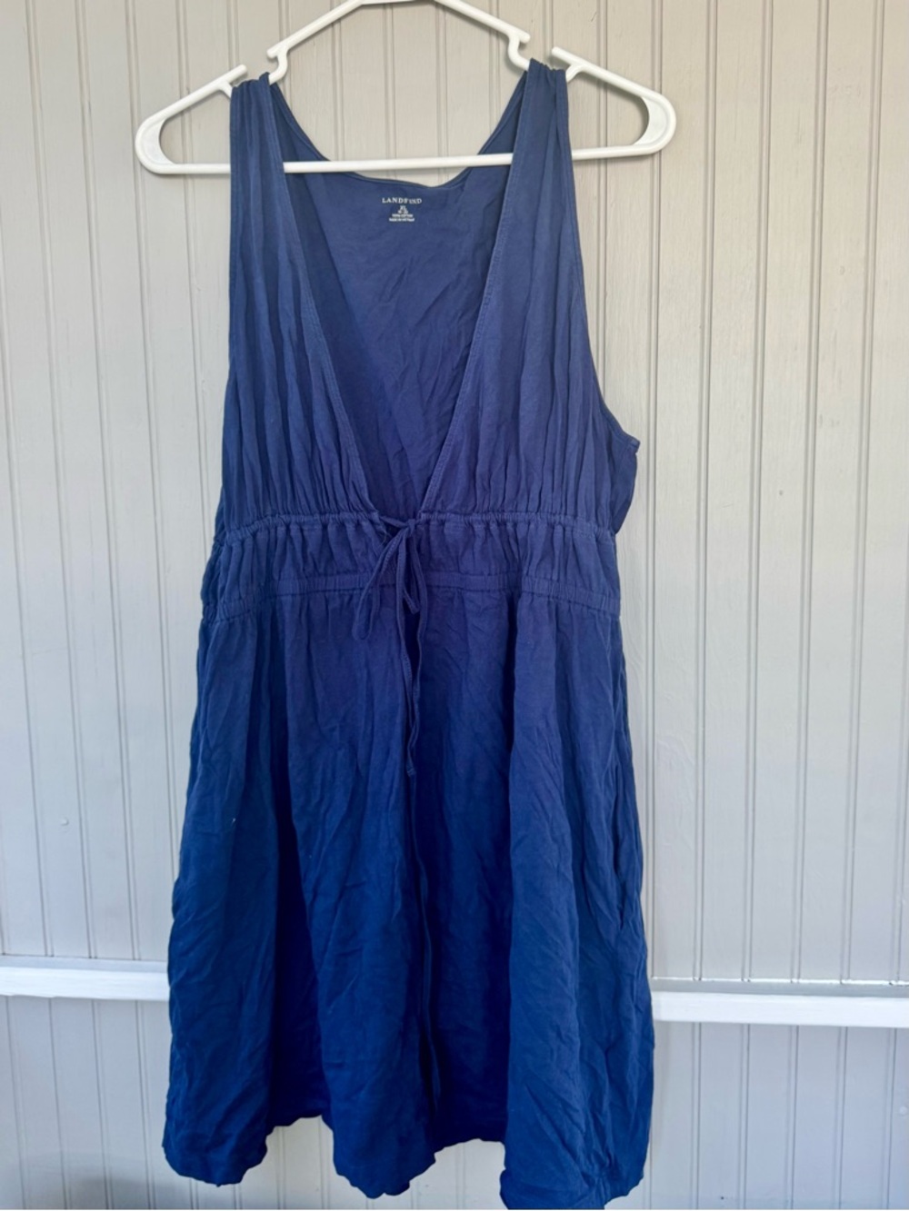 Lands' End Navy Sleeveless V-Neck Swim Coverup with Waist Tie